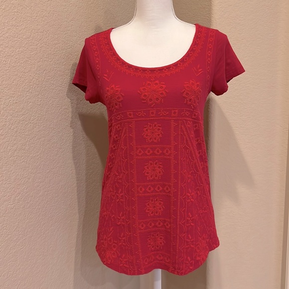 Lucky Brand Dark Pink Embroidered Short Sleeve Shirt - Picture 4 of 16